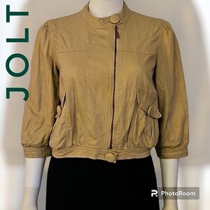 VTG JOLT 1990s Metallic Gold Half Sleeve Cropped Moto Linen Shacket